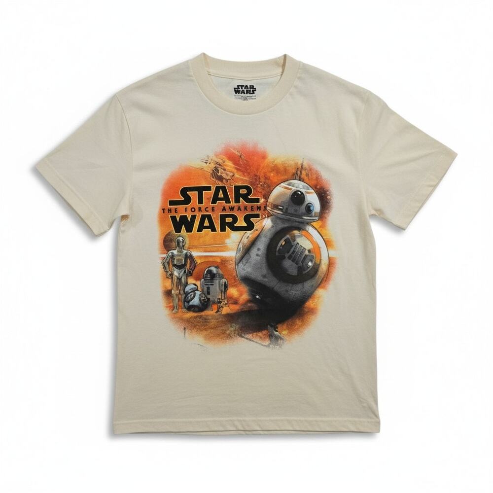 Star Wars The Force Awakens BB-8 R2-D2 C-3PO Graphic Tee Men’s Small Cream